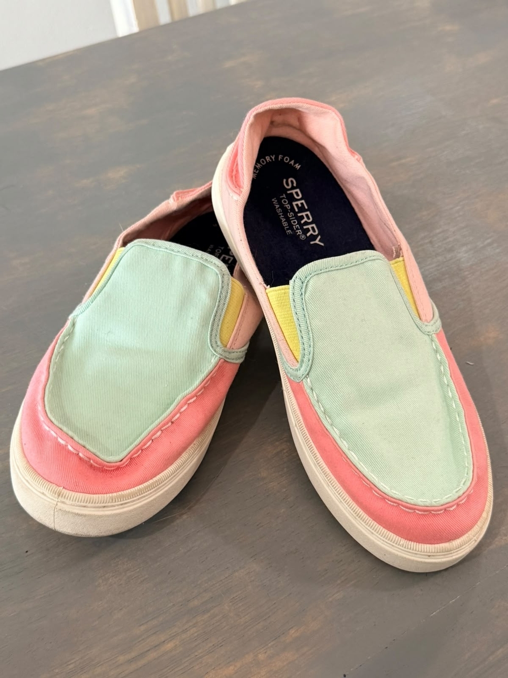 Sperry Slip-On Canvas Sneakers in Mint, Coral & Yellow